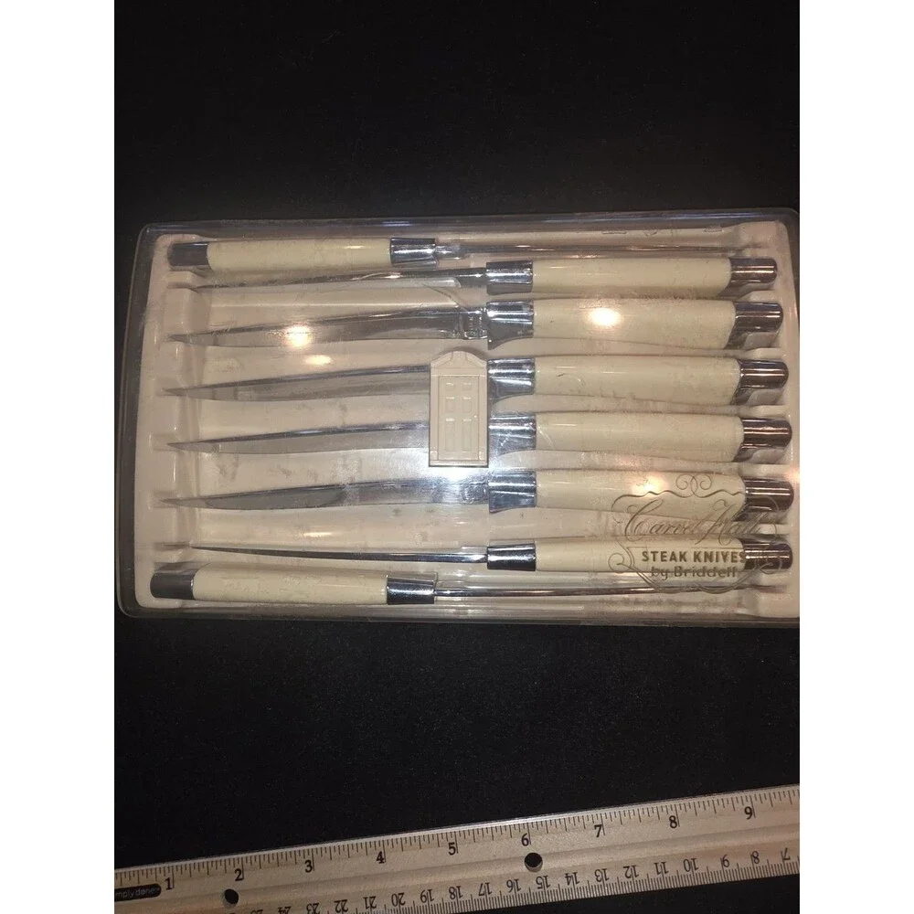 Vintage Carvel Hall by Briddell Steak Knives‎ Set of 8 Ivory Chrome MCM Original